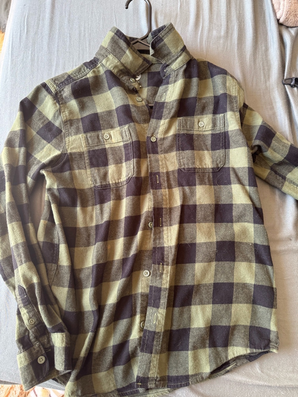 Checked Button-Up Shirt in Olive and Black + Cream long sleeves